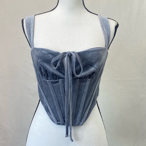 Tic Toc Tops - TIC TOC Dusty Blue Velvet Boned Corset Bustier Crop Top size Medium
